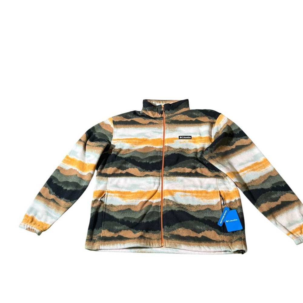 Columbia Men's Patterned Fleece Jacket - Black, Orange, White Size XL Super Warm